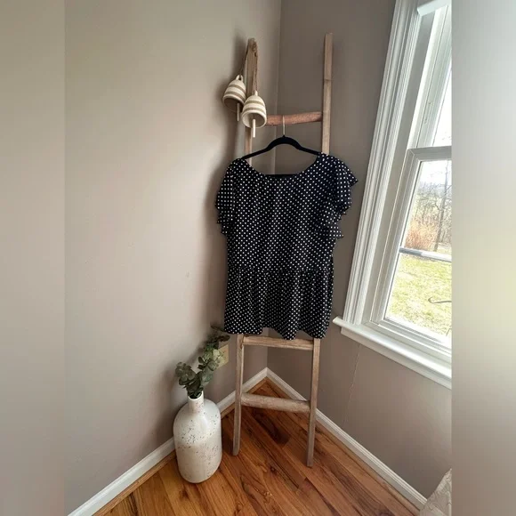 Andree Black Polka Dot Short Sleeve Peplum Blouse - Picture 2 of 2